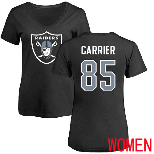 Oakland Raiders Black Women Derek Carrier Name and Number Logo NFL Football #85 T Shirt